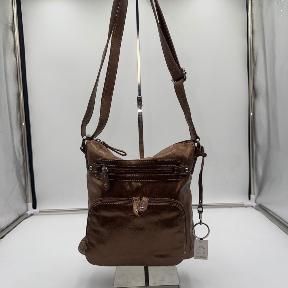 Gianni Bernini Metallic Bronze Leather Crossbody Shoulder Bag Purse